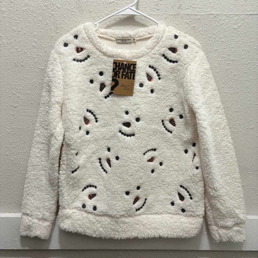 Chance or Fate? Sherpa Sequin Snowflake Pullover NWT Small